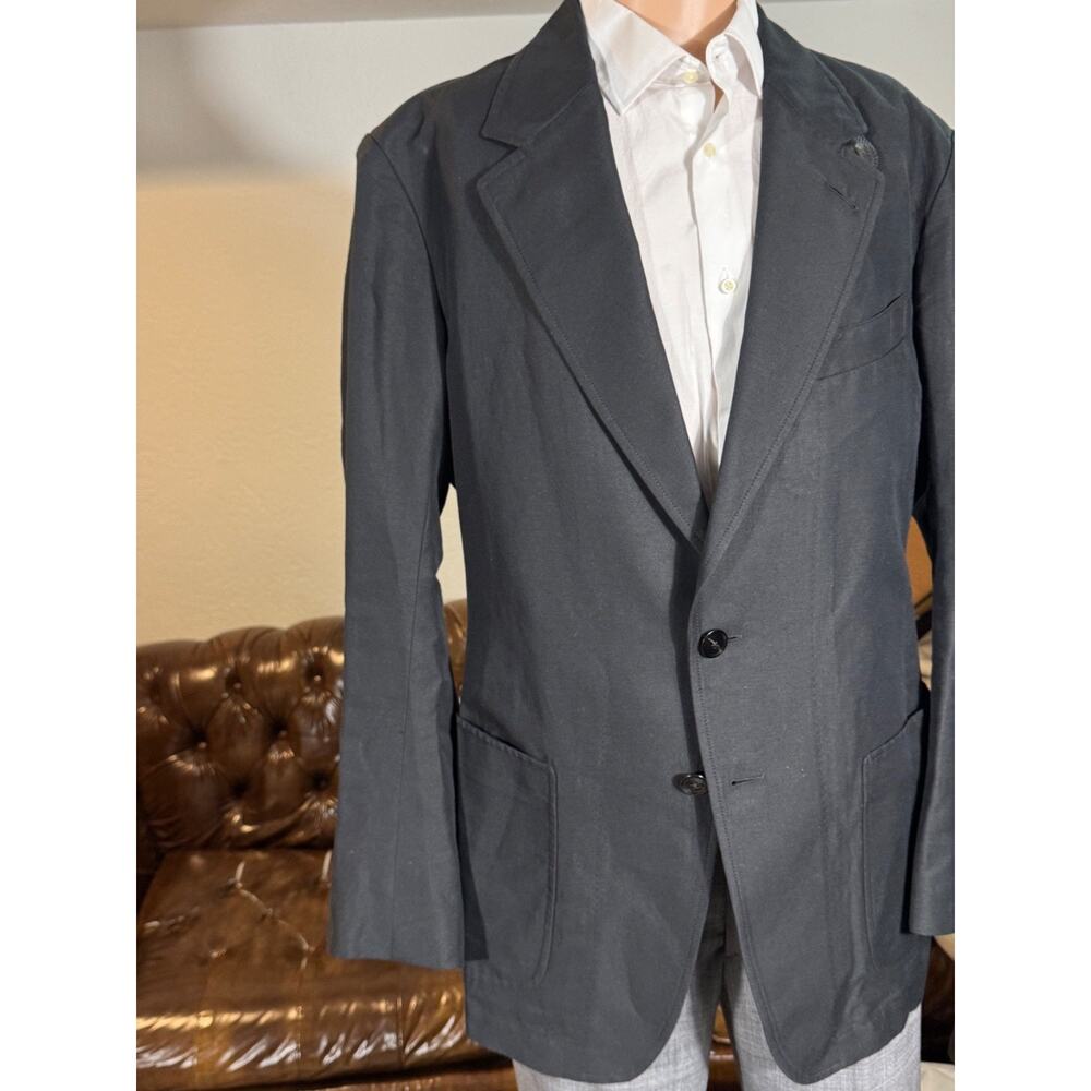 Tom Ford Black LInen Silk Leather Unstructured Blazer 56 46 EUC